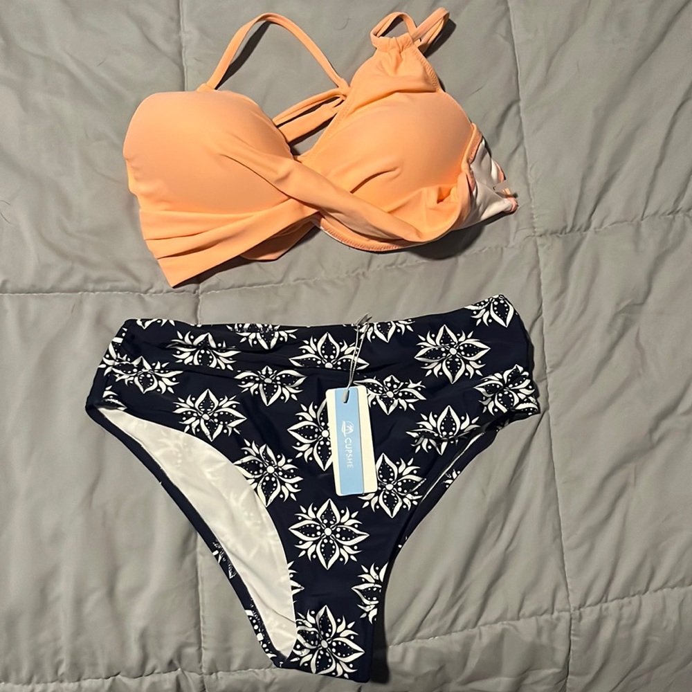 Large solid and boho print bottom brand new Bikini